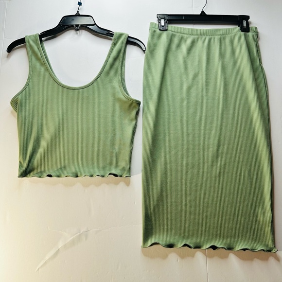Paperoc Dresses & Skirts - Ribbed Knit Paperoc Tank and Midi Skirt Set in Sage Green